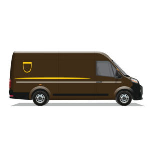 AI illustration of vehicle that looks similar to a UPS truck